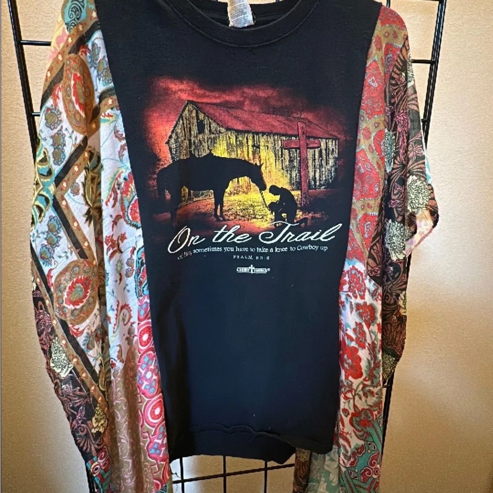 Colorful Upcycled Graphic Butterfly Sleeve Top